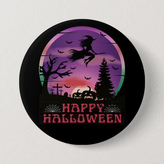 HALLOWEENAVOND KERKHOF Heks Ronde Button 7,6 Cm (Voorkant)