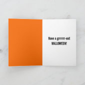 Halloweenbeer met pompoen feestdagen kaart (Binnen)