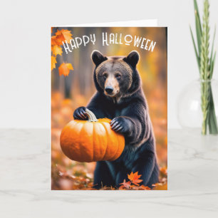Halloweenbeer met pompoen feestdagen kaart