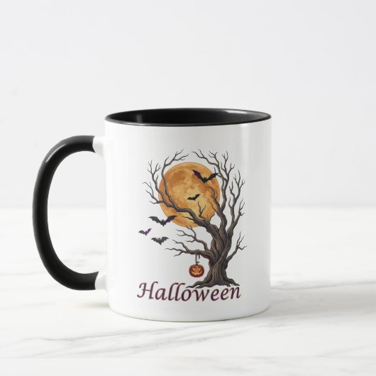 Halloweenboom en pompoen Jack-o'-Lantern Mok (Links)