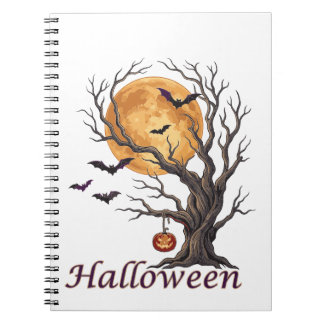 Halloweenboom en pompoen Jack-o'-Lantern Notitieboek