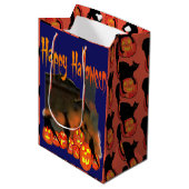 HalloweenCadeauzak met pompoenen en merels Medium Cadeauzakje (Voorkant Gekanteld)