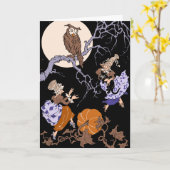  HalloweenDancerende heksen - Zwarte Kat - Owl Kaart (Gele Bloem)