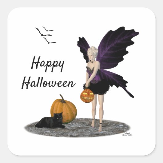 Halloweenfee met pompoenstickers vierkante sticker (Voorkant)