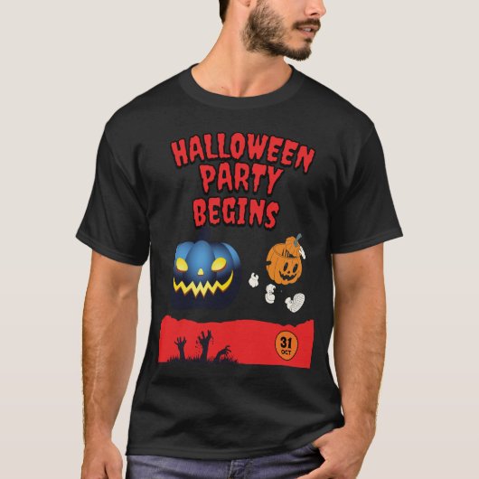 Halloweenfeest begint - leuke en spookachtige uitn t-shirt (Voorkant)
