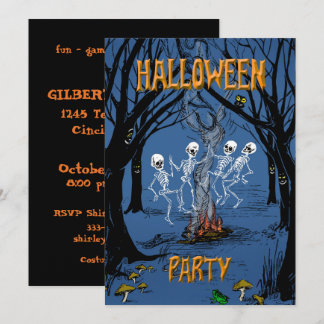 Halloweenfeest Dansende Skeletten Kaart