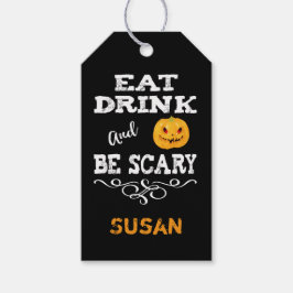 Halloweenfeest Eet, Drink & Wees eng Pumpkin Face Cadeaulabel