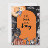 Halloweenfeest Eet Drink Wees Schrikbarend Kaart (Achterkant)