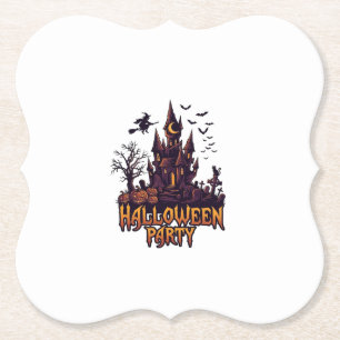Halloweenfeest Geheime Kasteel Pompoenen Vleermuiz Kartonnen Onderzetters