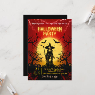 Halloweenfeest Gothic Heks Volle Maan Vleermuizen Kaart