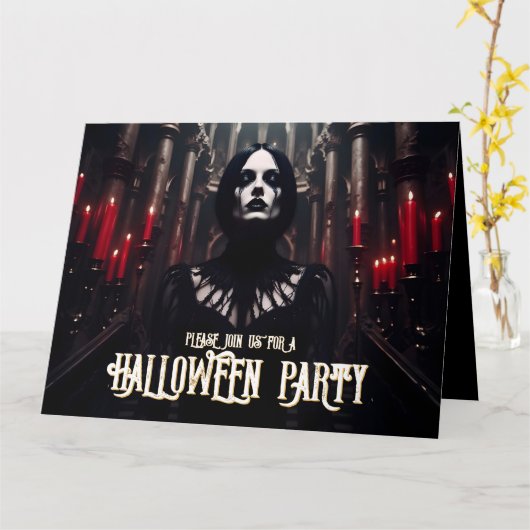 Halloweenfeest – Gothische Donkere Uitnodiging (Gele Bloem)