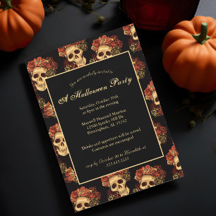 Halloweenfeest gothische schedel zwart rode roos k kaart