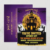 Halloweenfeest griezelhuis zwarte uitnodiging (Voorkant / Achterkant)