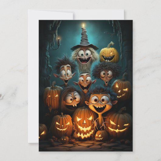 Halloweenfeest Griezelige Pompoenen Glimlachende W Kaart (Voorkant)