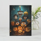 Halloweenfeest Griezelige Pompoenen Glimlachende W Kaart (Staand voorkant)