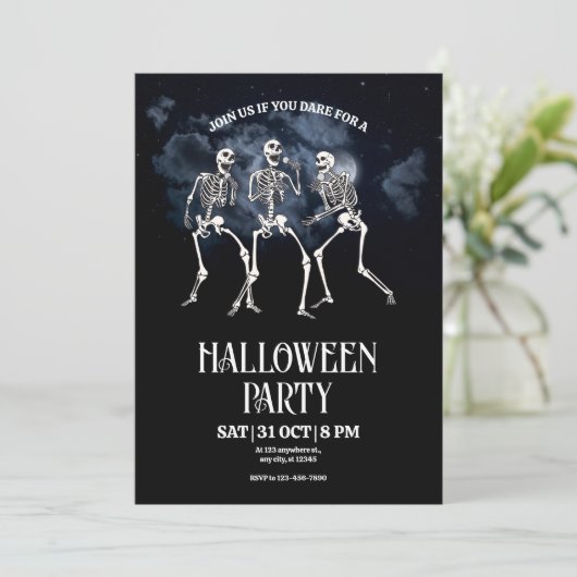 Halloweenfeest, Halloween Skeleton party Kaart (Staand voorkant)