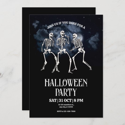 Halloweenfeest, Halloween Skeleton party Kaart (Voorkant / Achterkant)