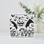 Halloweenfeest in zwart en wit kaart (Staand voorkant)