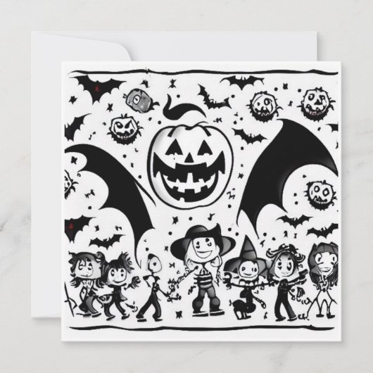 Halloweenfeest in zwart en wit kaart (Voorkant)