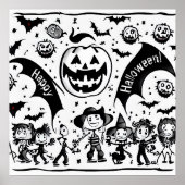 Halloweenfeest in zwart en wit poster (Voorkant)