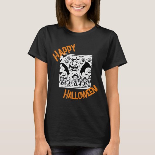 Halloweenfeest in zwart en wit t-shirt (Voorkant)