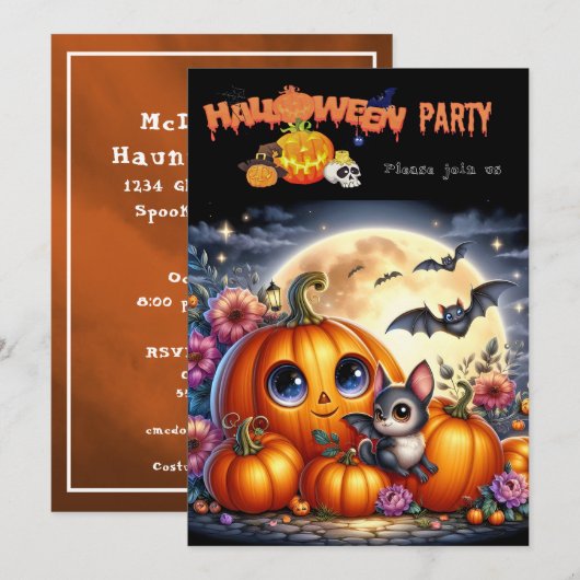 Halloweenfeest Kleurrijk & Bewerkbaar Kaart (Voorkant / Achterkant)