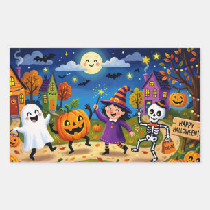 Halloweenfeest - Lieve Illustratie & Zilveren Kind Rechthoekige Sticker