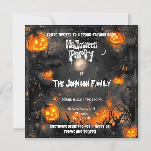 Halloweenfeest met gloeiende jacks kaart (Voorkant)