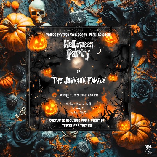 Halloweenfeest met gloeiende jacks kaart