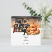 Halloweenfeest met katten en taarten save the date (Staand voorkant)