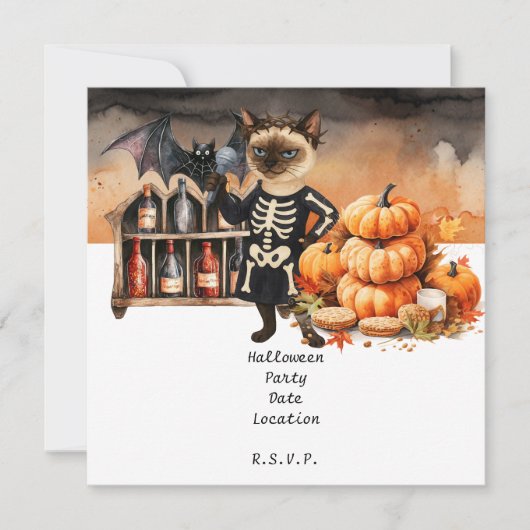 Halloweenfeest met katten en taarten save the date (Voorkant)