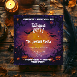 Halloweenfeest met pompoenen en vleermuizen kaart