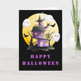 Halloweenfeest met spookhuis en spoken kaart