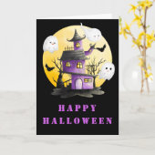 Halloweenfeest met spookhuis en spoken kaart (Gele Bloem)