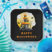 Halloweenfeest met spookhuis en spoken papieren bordje (Feest)