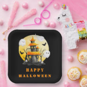 Halloweenfeest met spookhuis en spoken papieren bordje (Feest)