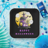 Halloweenfeest met spookhuis en spoken papieren bordje (Feest)