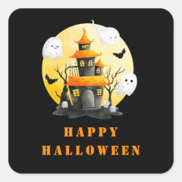 Halloweenfeest met spookhuis en spoken vierkante sticker
