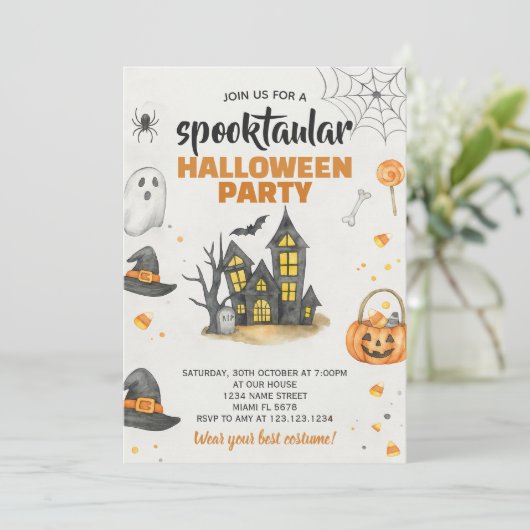 Halloweenfeest nodigt uit tot Trick or treat Kaart (Staand voorkant)