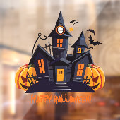 Halloweenfeest oranje pompoenkasteel  raamsticker (Vel 2)