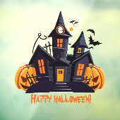 Halloweenfeest oranje pompoenkasteel  raamsticker (Vel 3)
