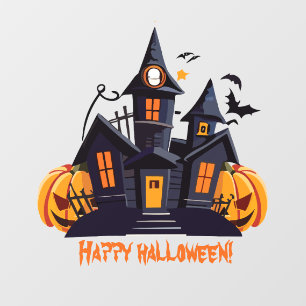 Halloweenfeest oranje pompoenkasteel raamsticker