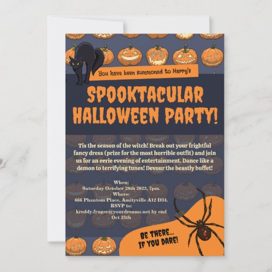 Halloweenfeest Pompoen Spin Spider Zwarte Kat Pixe Kaart (Voorkant)