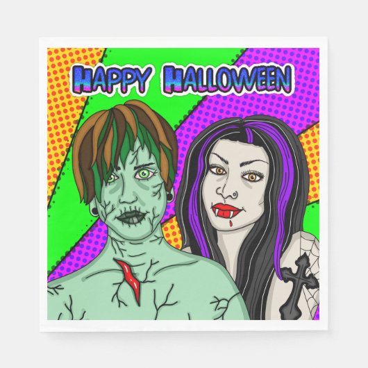 Halloweenfeest | Pop Art zombie Vampier  Servet (Voorkant)
