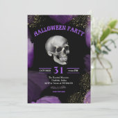 Halloweenfeest | Skull Paarse Gold Glitter Spooky Kaart (Staand voorkant)