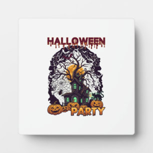 Halloweenfeest Spoken Huis Boom Pompoenen Zwart Fotoplaat