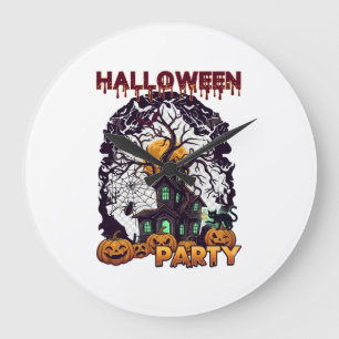Halloweenfeest Spoken Huis Boom Pompoenen Zwart Grote Klok
