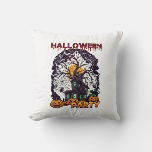 Halloweenfeest Spoken Huis Boom Pompoenen Zwart Kussen