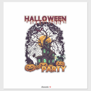 Halloweenfeest Spoken Huis Boom Pompoenen Zwart Sticker