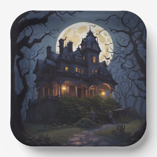 Halloweenfeest Spoken Huis Papieren Bordje (Voorkant)